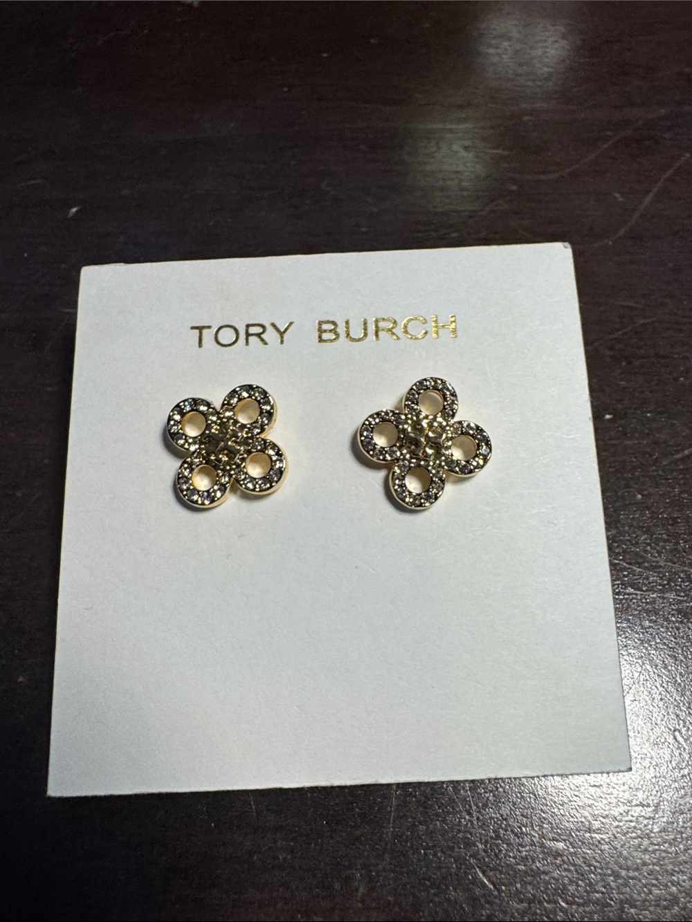 Tory Burch britten pave cut out stud earrings nwt